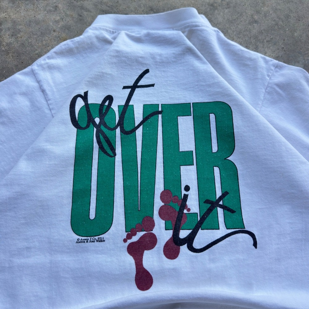 Vintage 90s The Aussie T Company Get Over It Australia Graphic Tee White S k4